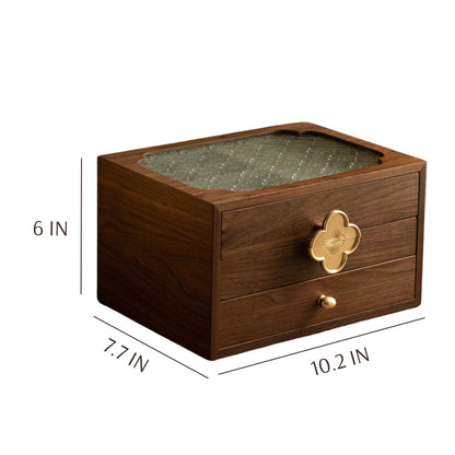 Wooden Jewelry Box with Glass Lid and Drawers SKU 21134