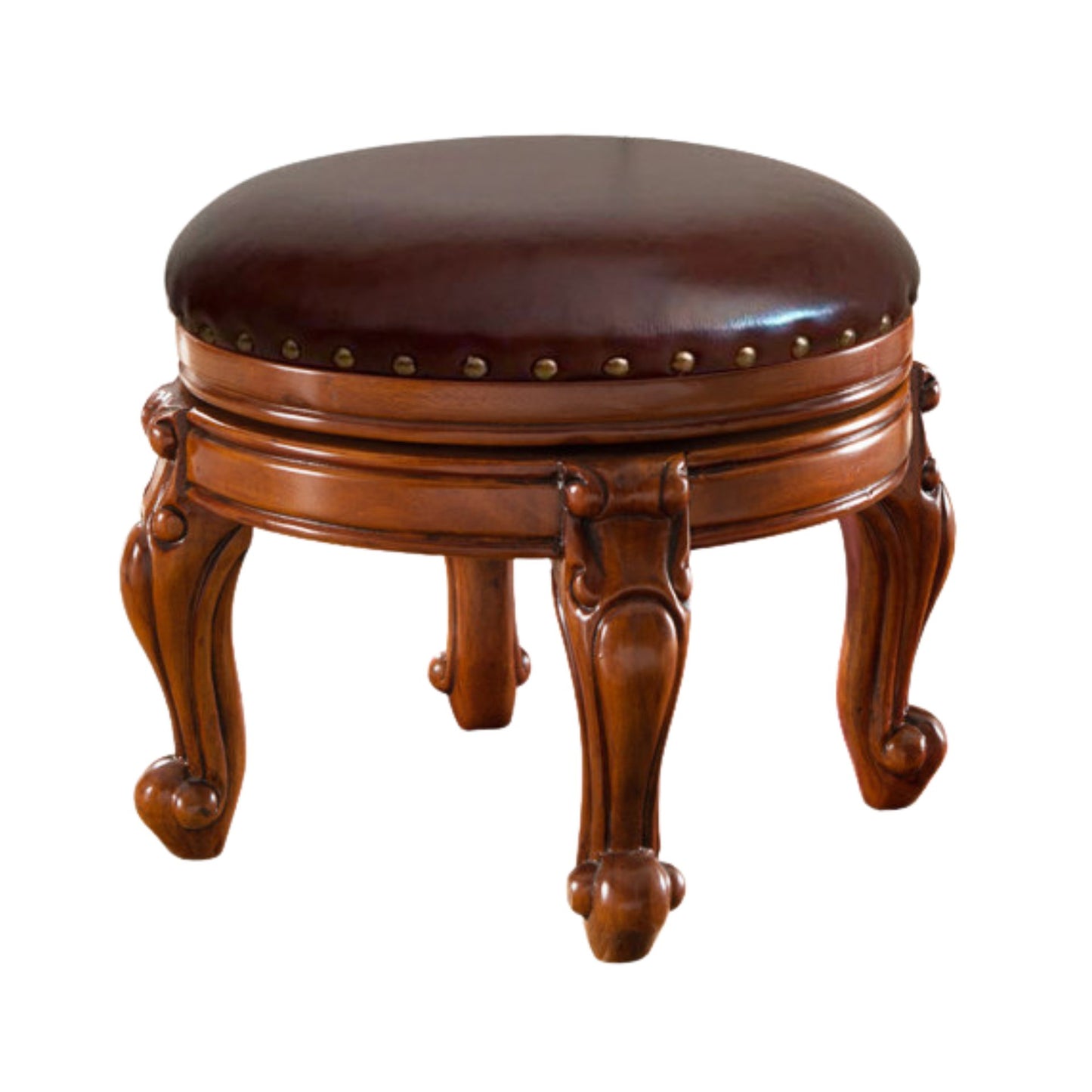 Solid Wood Leather Upholstered Ottoman Stool SKU 52003