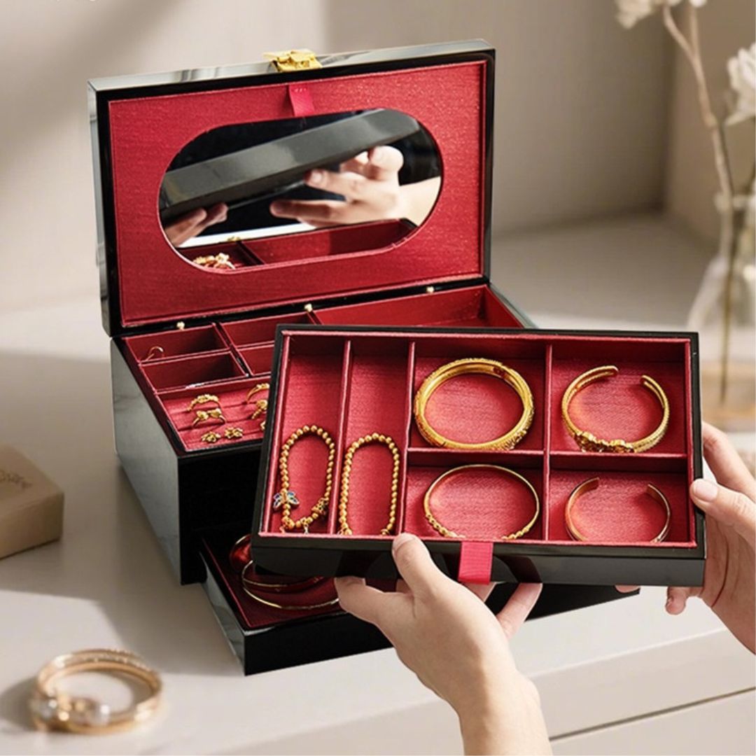 Piano Finish Wooden Jewelry Box with Drawer SKU 21158
