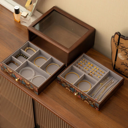 Wooden Jewelry Box with Hand-Painted Artwork and Drawers SKU 21193