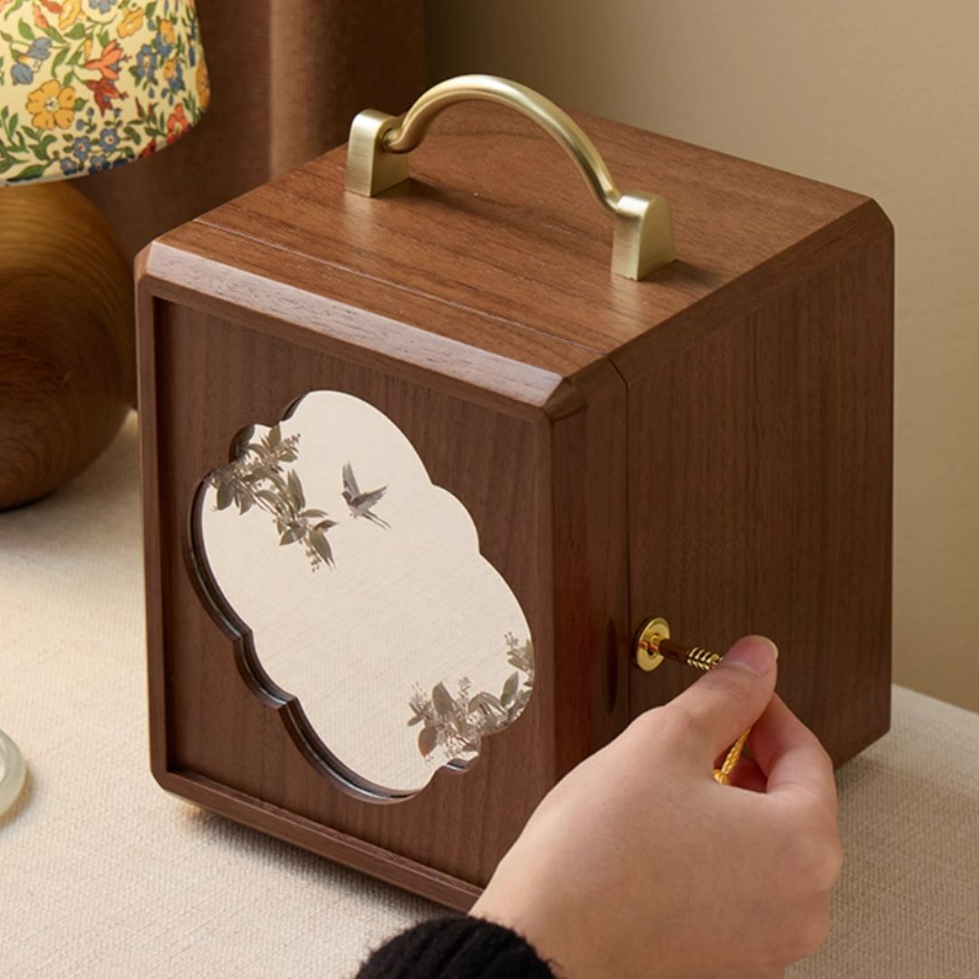Wooden Jewelry Box Organizer with Mirror and Lock SKU 21159