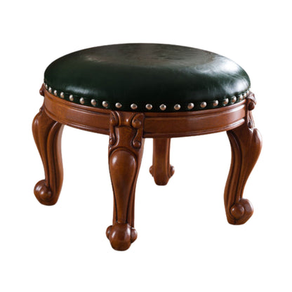 Solid Wood Leather Upholstered Ottoman Stool SKU 52003