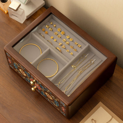 Wooden Jewelry Box with Hand-Painted Artwork and Drawers SKU 21193