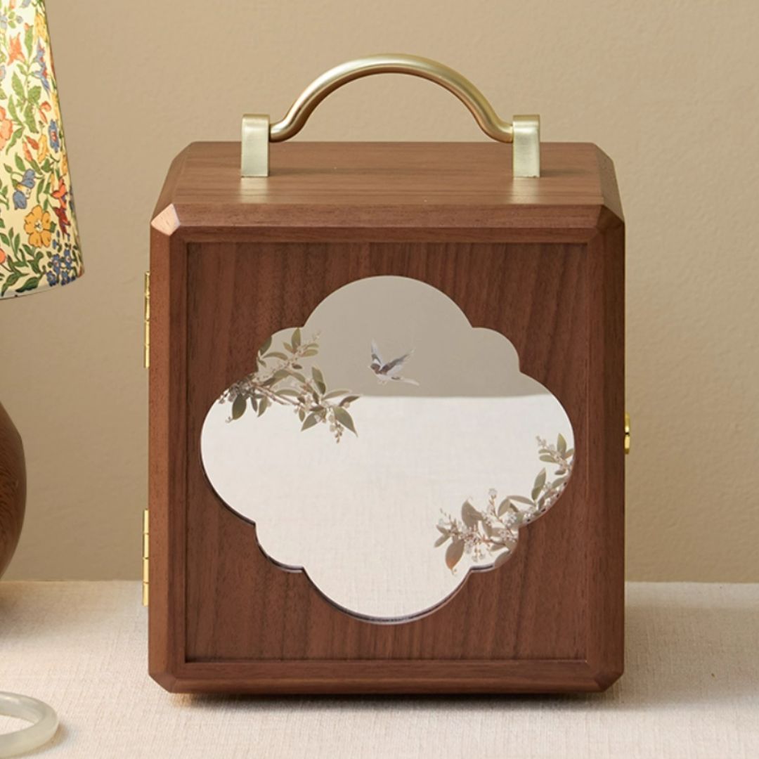 Wooden Jewelry Box Organizer with Mirror and Lock SKU 21159