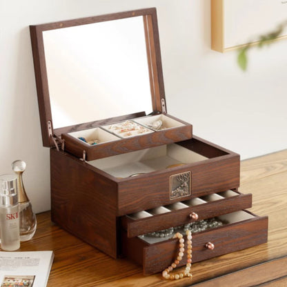 Wooden Jewelry Box with Drawer and Mirror SKU 21125