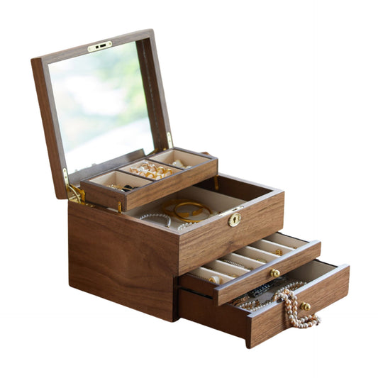 Wooden Jewelry Box with Drawer and Mirror SKU 21125