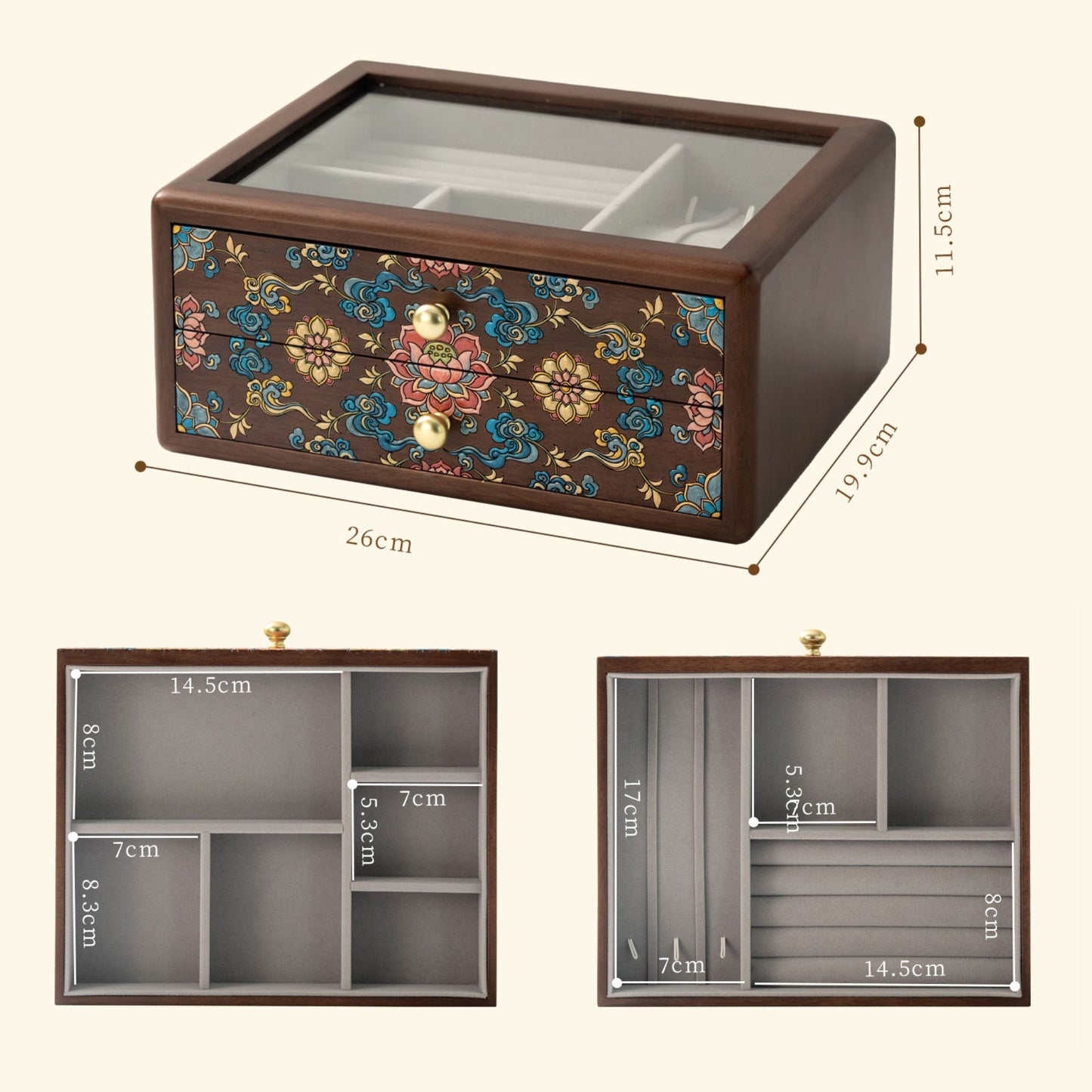 Wooden Jewelry Box with Hand-Painted Artwork and Drawers SKU 21193