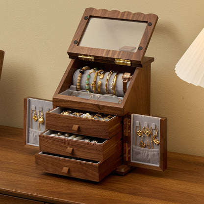 Solid Walnut House Shaped Jewelry Box with Drawers SKU 21181