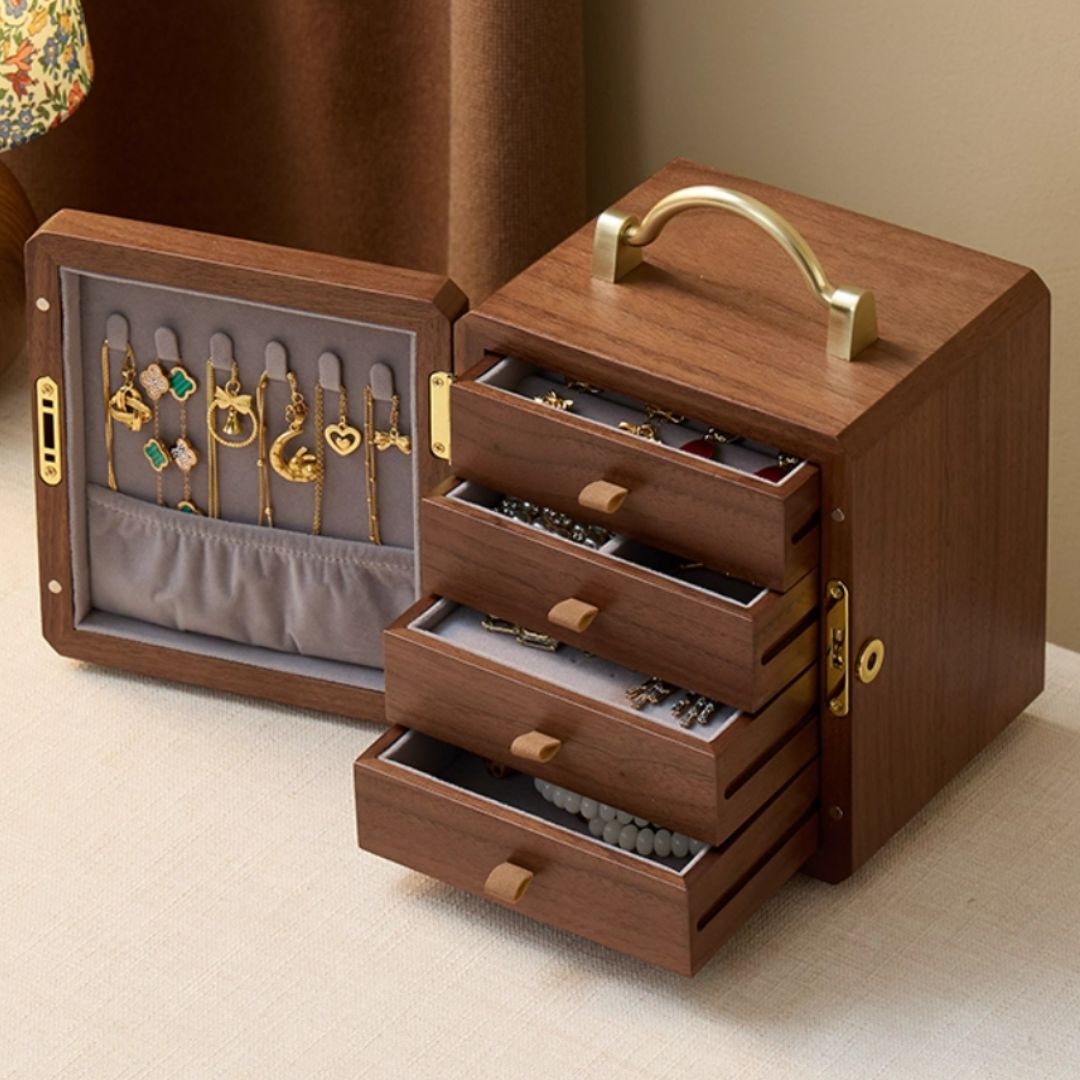 Wooden Jewelry Box Organizer with Mirror and Lock SKU 21159