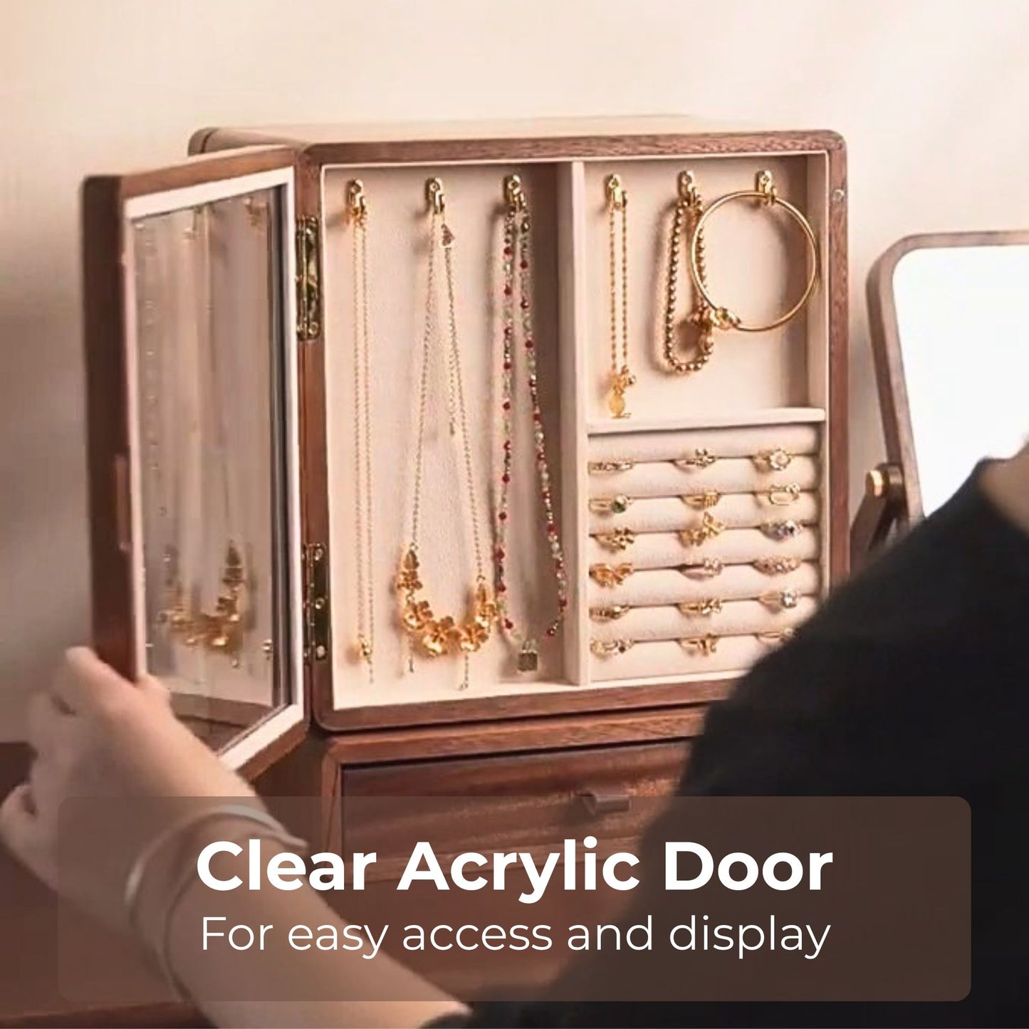 Rotatable Solid Wood Jewelry Box with Drawers SKU 21180