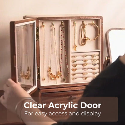 Rotatable Solid Wood Jewelry Box with Drawers SKU 21180
