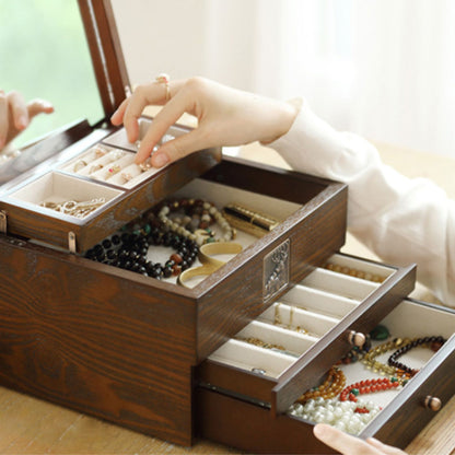 Wooden Jewelry Box with Drawer and Mirror SKU 21125