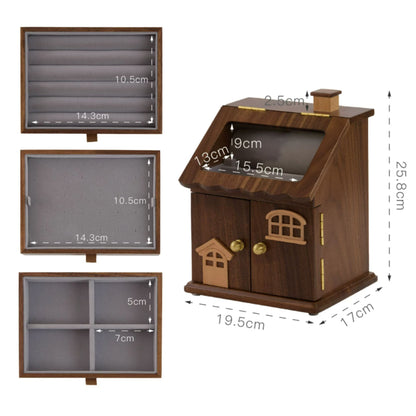 Solid Walnut House Shaped Jewelry Box with Drawers SKU 21181