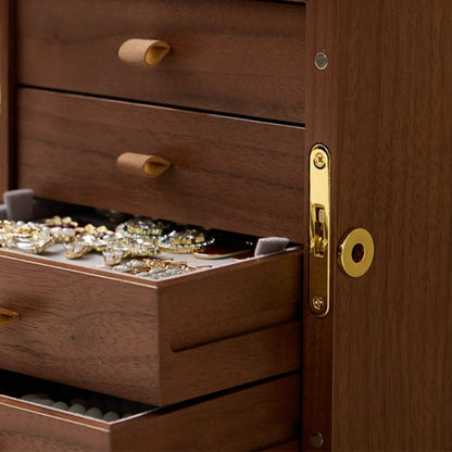 Wooden Jewelry Box Organizer with Mirror and Lock SKU 21159