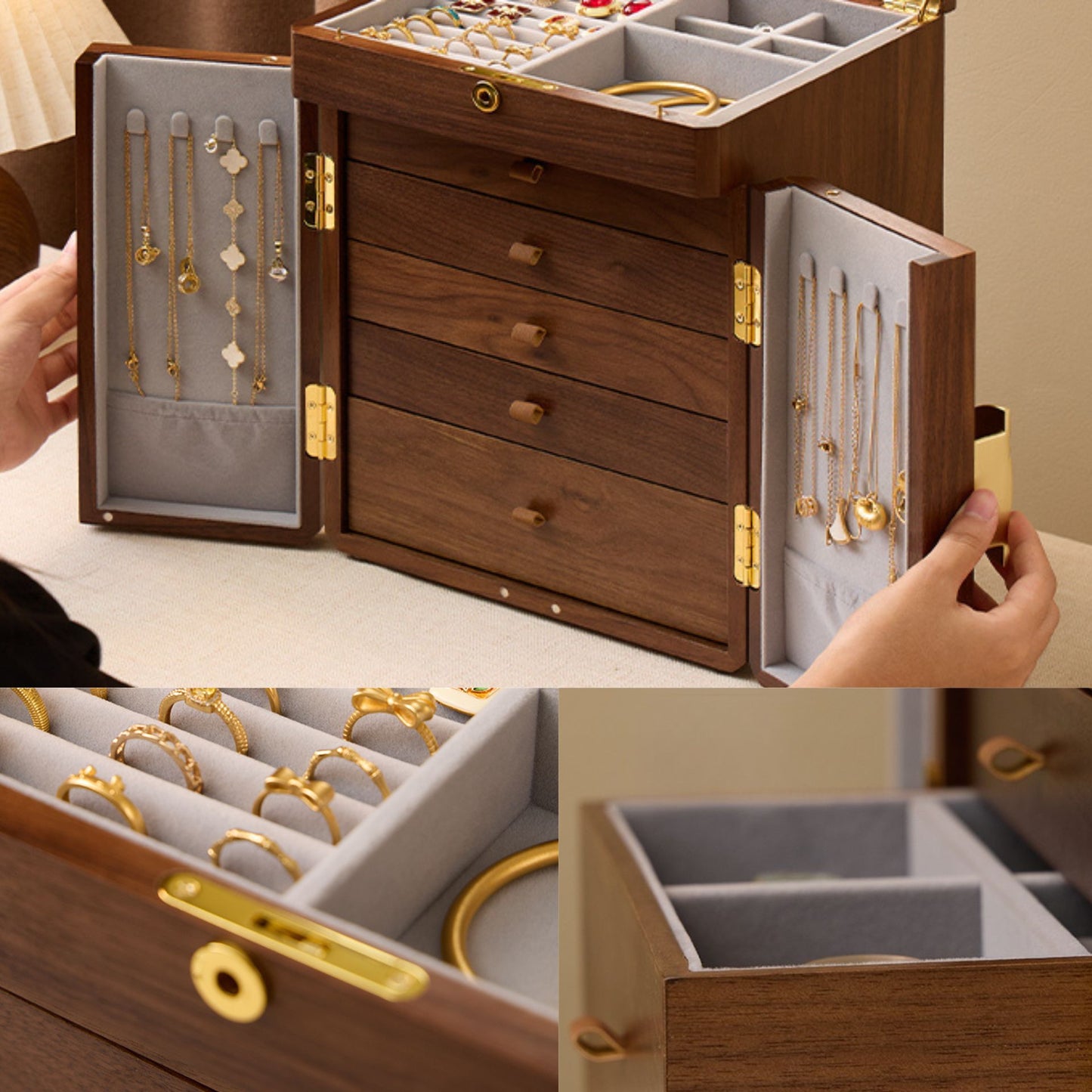 Cabinet Style Wooden Jewelry Box with Lock SKU 21140