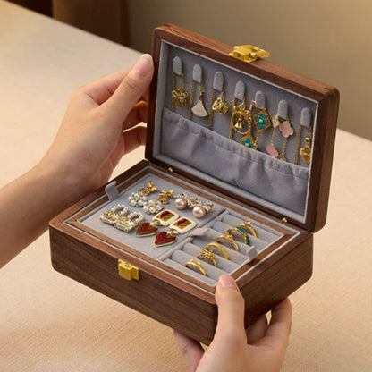 Solid Walnut Wooden Jewelry Box with Tray SKU 21194