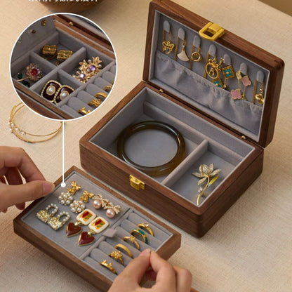 Solid Walnut Wooden Jewelry Box with Tray SKU 21194