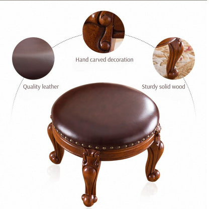 Solid Wood Leather Upholstered Ottoman Stool SKU 52003