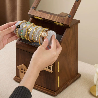 Solid Walnut House Shaped Jewelry Box with Drawers SKU 21181