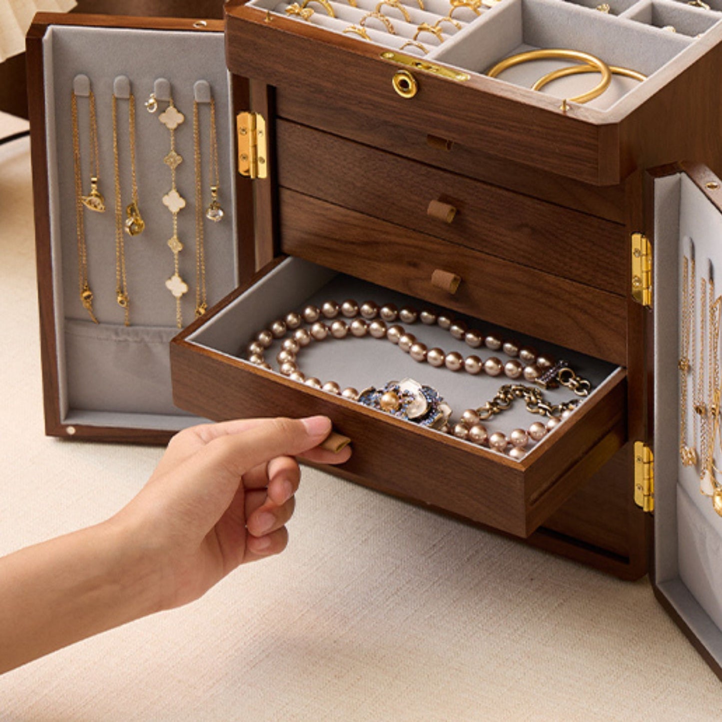 Cabinet Style Wooden Jewelry Box with Lock SKU 21140