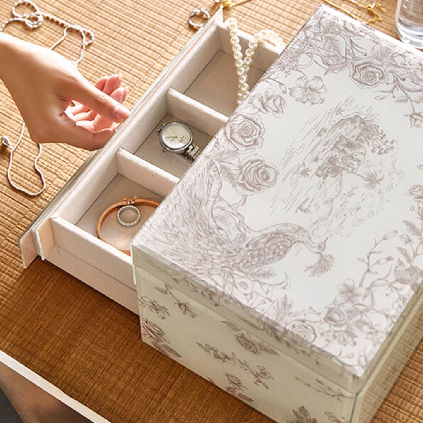 Jewelry Box Organizer with Glass Surface and Two Drawers SKU 21170