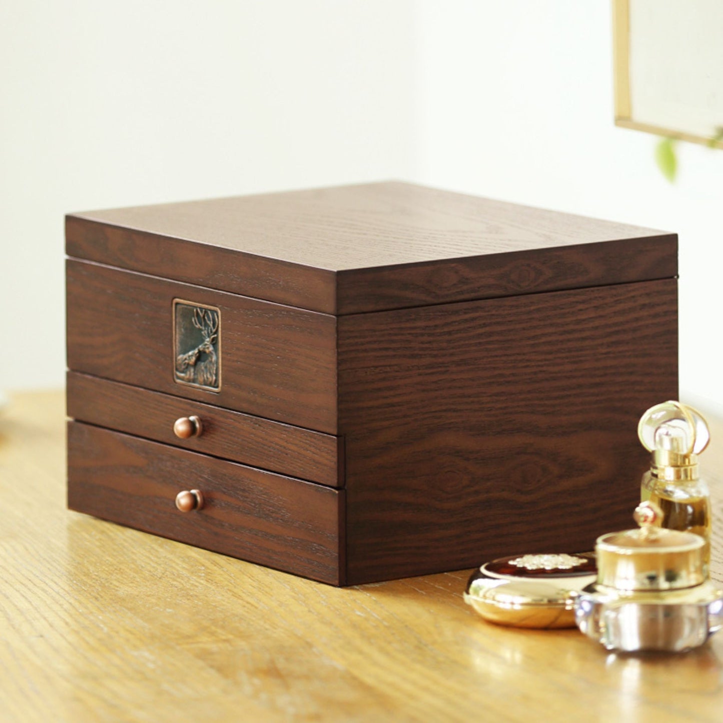 Wooden Jewelry Box with Drawer and Mirror SKU 21125