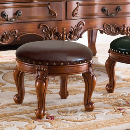 Solid Wood Leather Upholstered Ottoman Stool SKU 52003