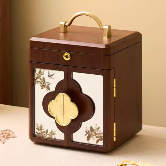 Wooden Jewelry Box Organizer with Mirror and Lock SKU 21160