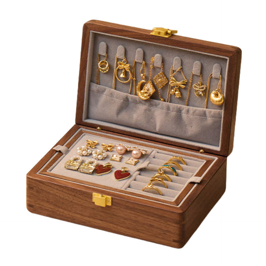 Solid Walnut Wooden Jewelry Box with Tray SKU 21194
