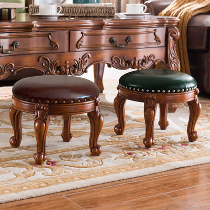 Solid Wood Leather Upholstered Ottoman Stool SKU 52003