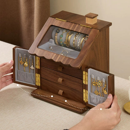 Solid Walnut House Shaped Jewelry Box with Drawers SKU 21181