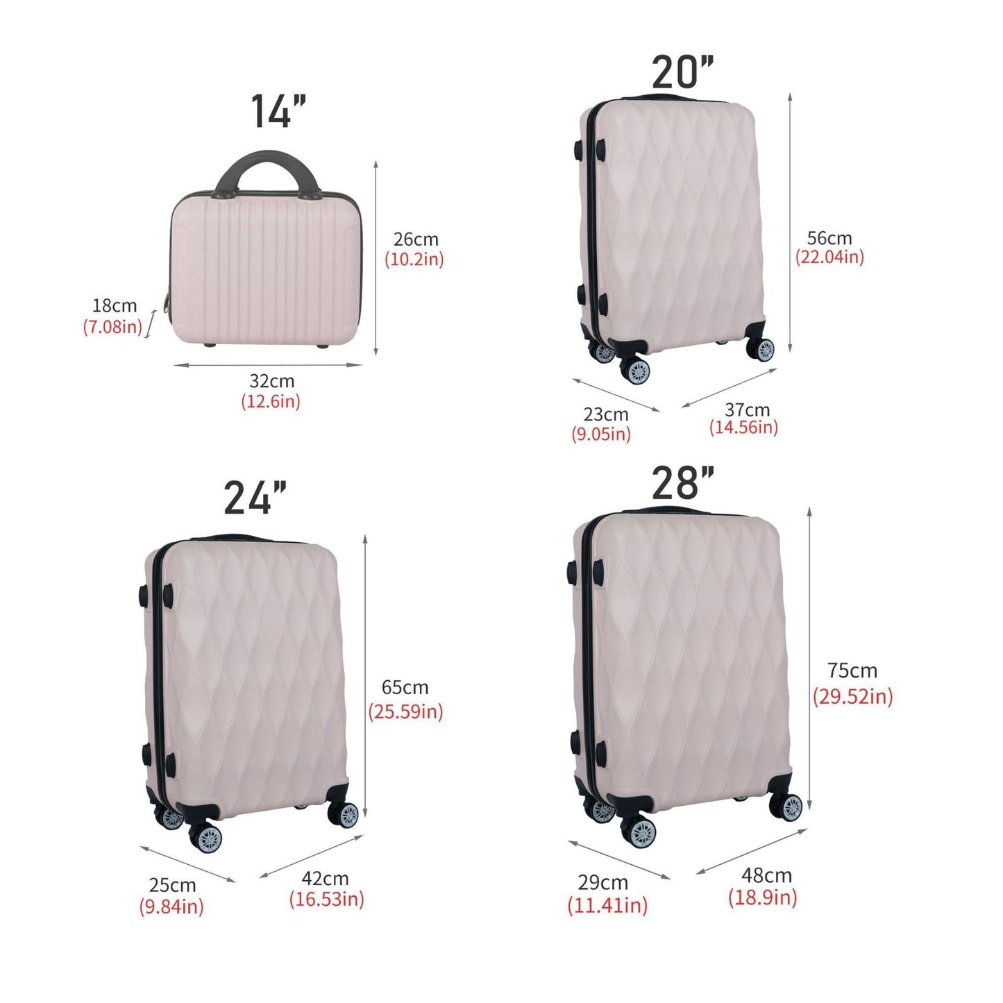 4-Piece Luggage Set with 14 20 24 28 Inch Suitcase SKU 85003