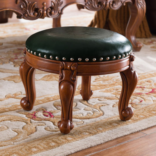 Solid Wood Leather Upholstered Ottoman Stool SKU 52003