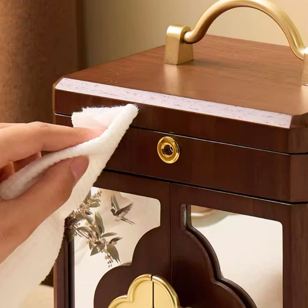 Wooden Jewelry Box Organizer with Mirror and Lock SKU 21160