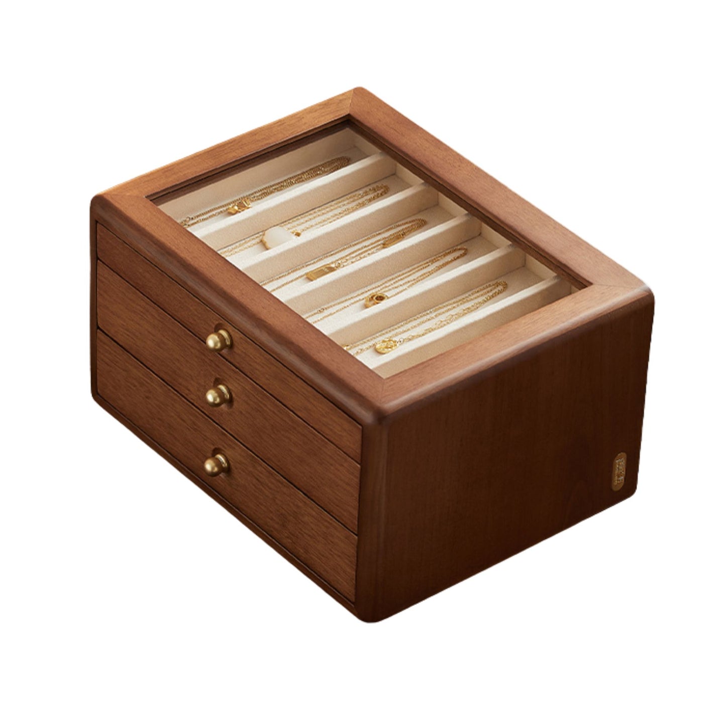 Wooden Jewelry Box with Drawers and Glass Lid SKU 21126