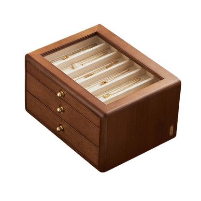 Wooden Jewelry Box with Drawers and Glass Lid SKU 21126