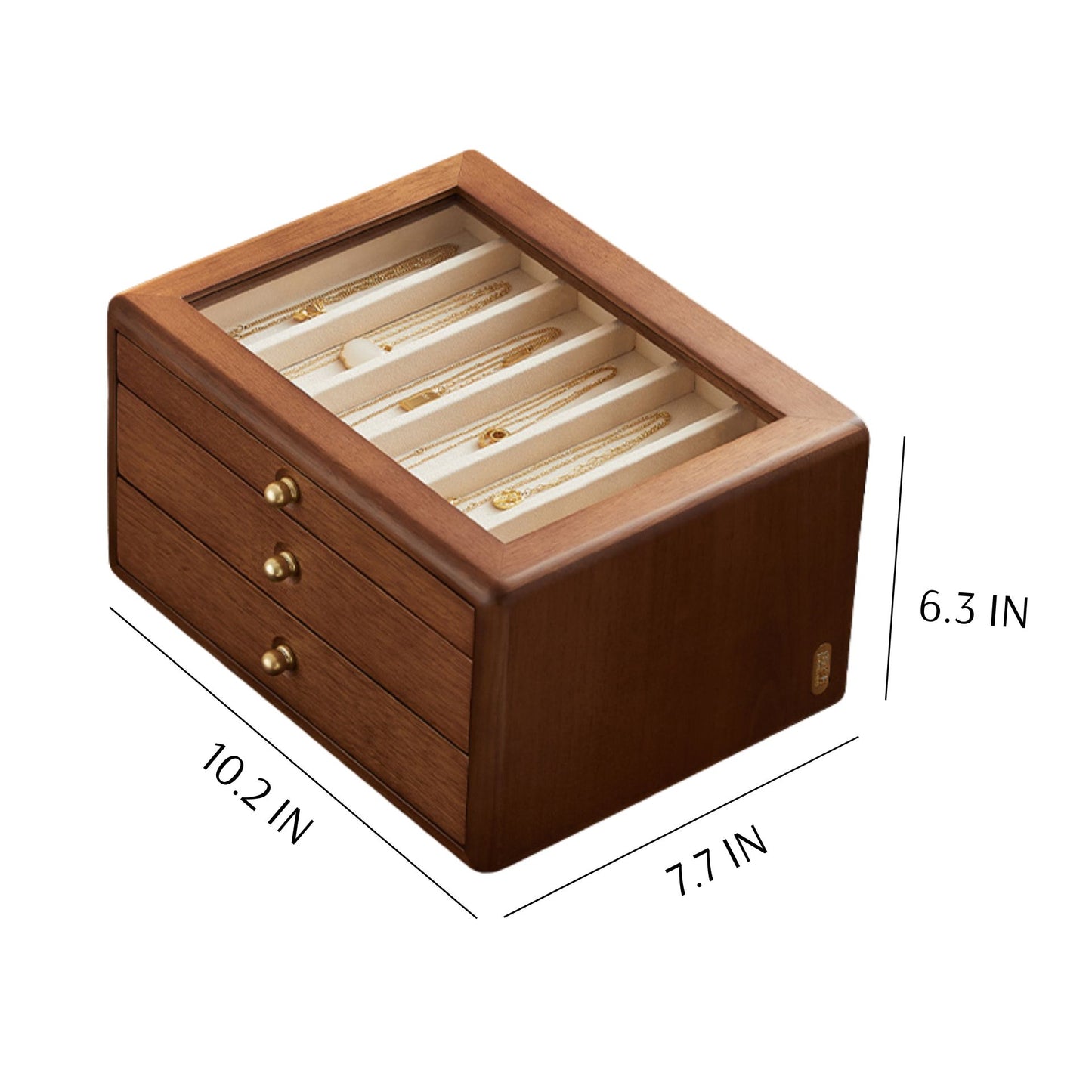 Wooden Jewelry Box with Drawers and Glass Lid SKU 21126