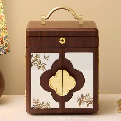 Wooden Jewelry Box Organizer with Mirror and Lock SKU 21160