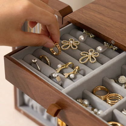 Walnut Wood Veneer Jewelry Box with Drawers SKU 21111