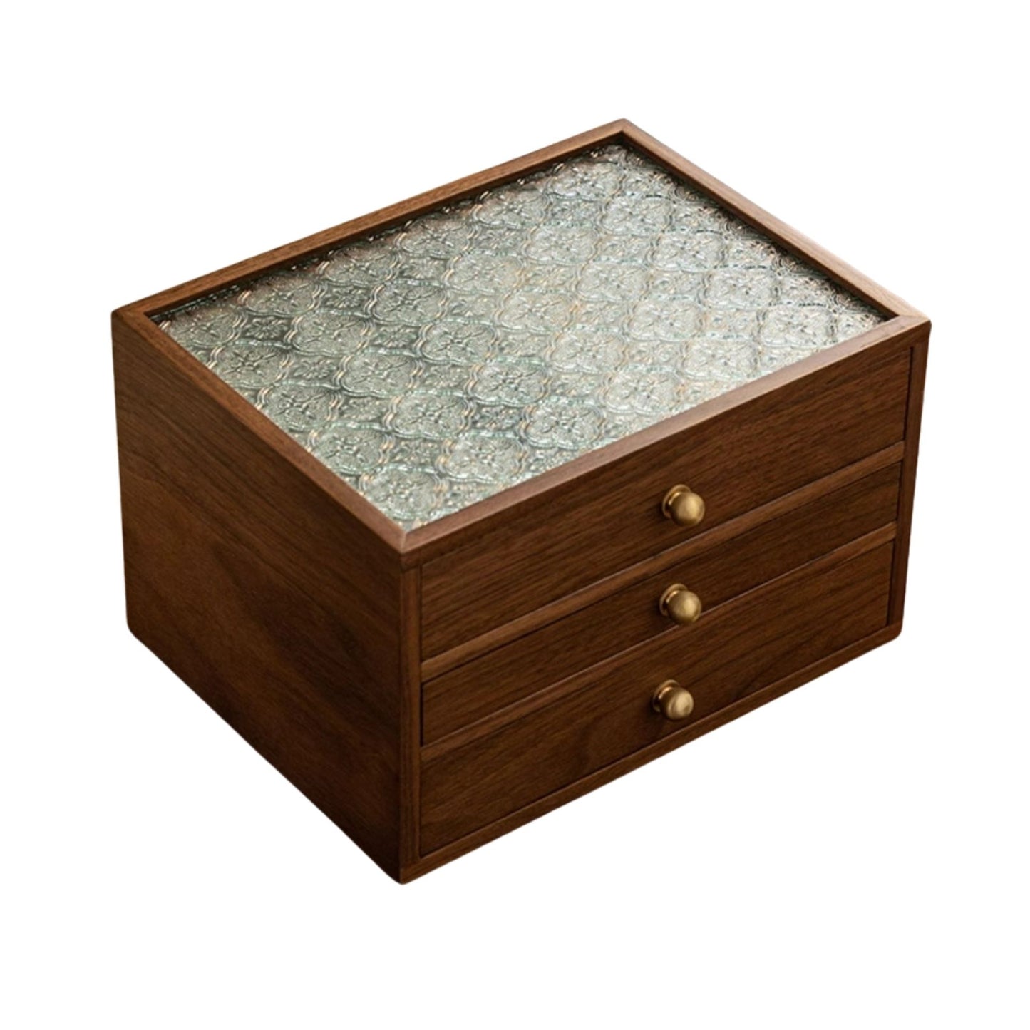 Wooden Jewelry Box with Drawers and Glass Lid SKU 21133