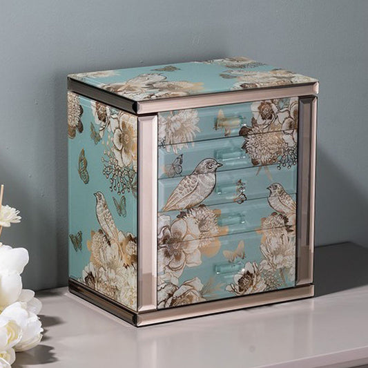 Glass Jewelry Box Organizer with Drawers and Mirror SKU 21168