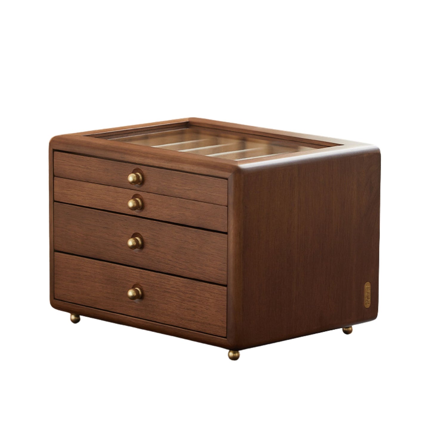 Wooden Jewelry Box with Drawers and Glass Lid SKU 21126