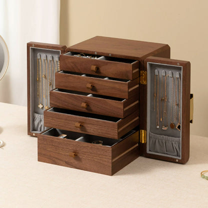Walnut Wood Veneer Jewelry Box with Drawers SKU 21111