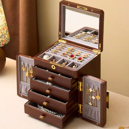 Wooden Jewelry Box Organizer with Mirror and Lock SKU 21160