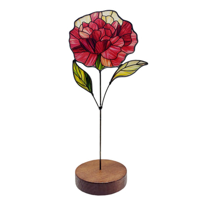 Stained Glass Flower Desk Ornament with Wooden Stand SKU 10037
