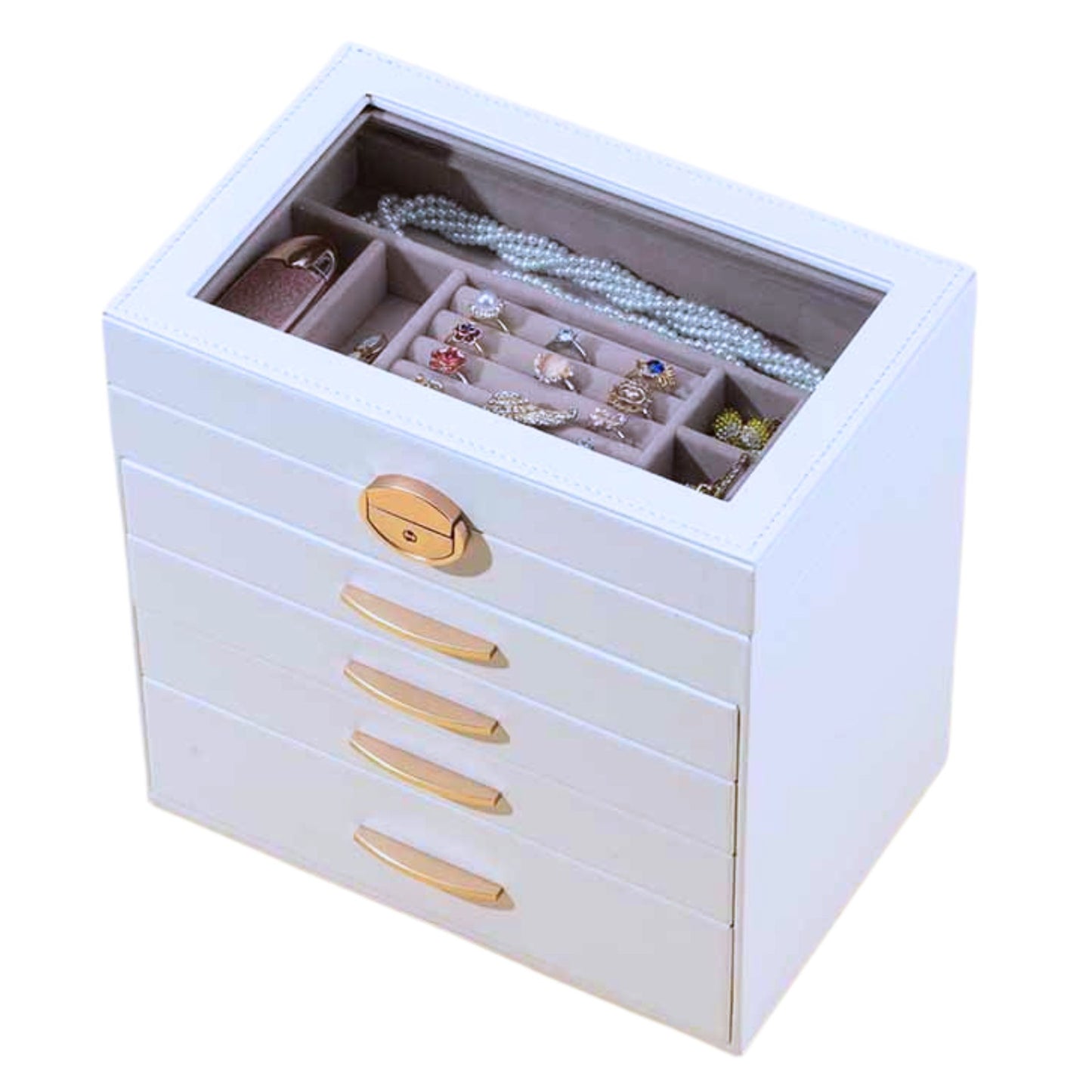 Large Leather Jewelry Box with Lock and Drawers SKU 21101