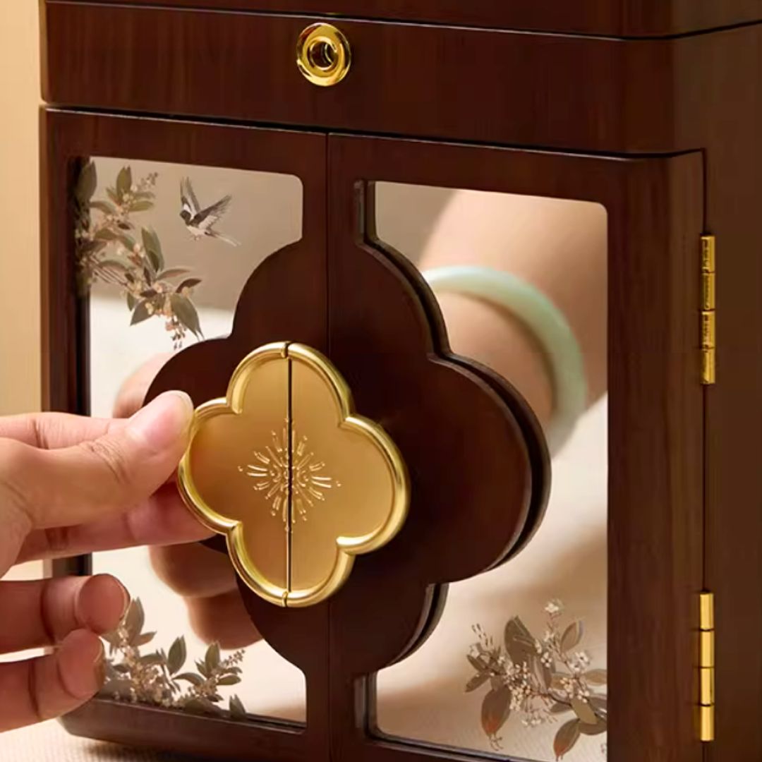 Wooden Jewelry Box Organizer with Mirror and Lock SKU 21160