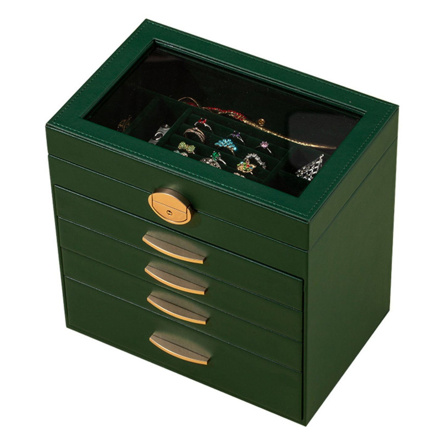 Large Leather Jewelry Box with Lock and Drawers SKU 21101