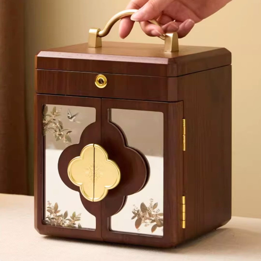 Wooden Jewelry Box Organizer with Mirror and Lock SKU 21160