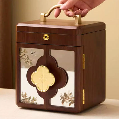 Wooden Jewelry Box Organizer with Mirror and Lock SKU 21160